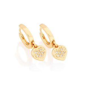 Gold plated hoop earring with zirconia heart
